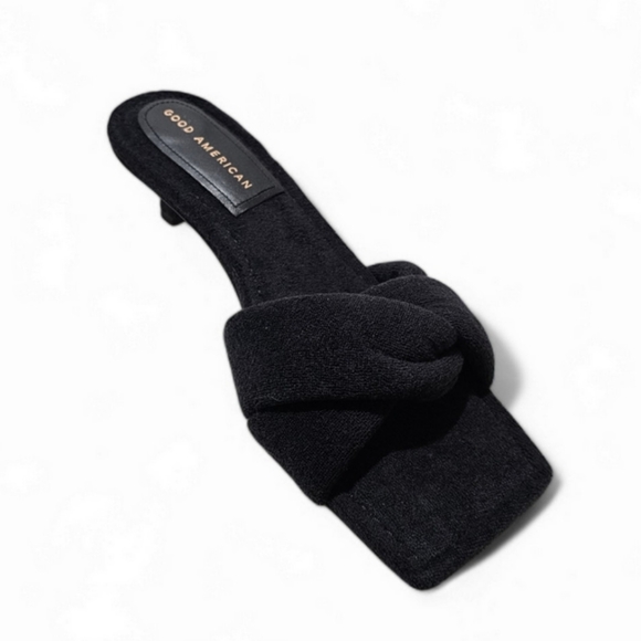 GOOD AMERICAN Terry Kickstand Low Heel Slide Black Sandals Womens 8.5 - Picture 2 of 4